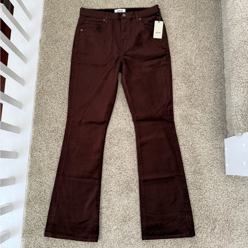 NWT Agolde Nico Bootcut Velvet High Waist Brown Pants Size 28